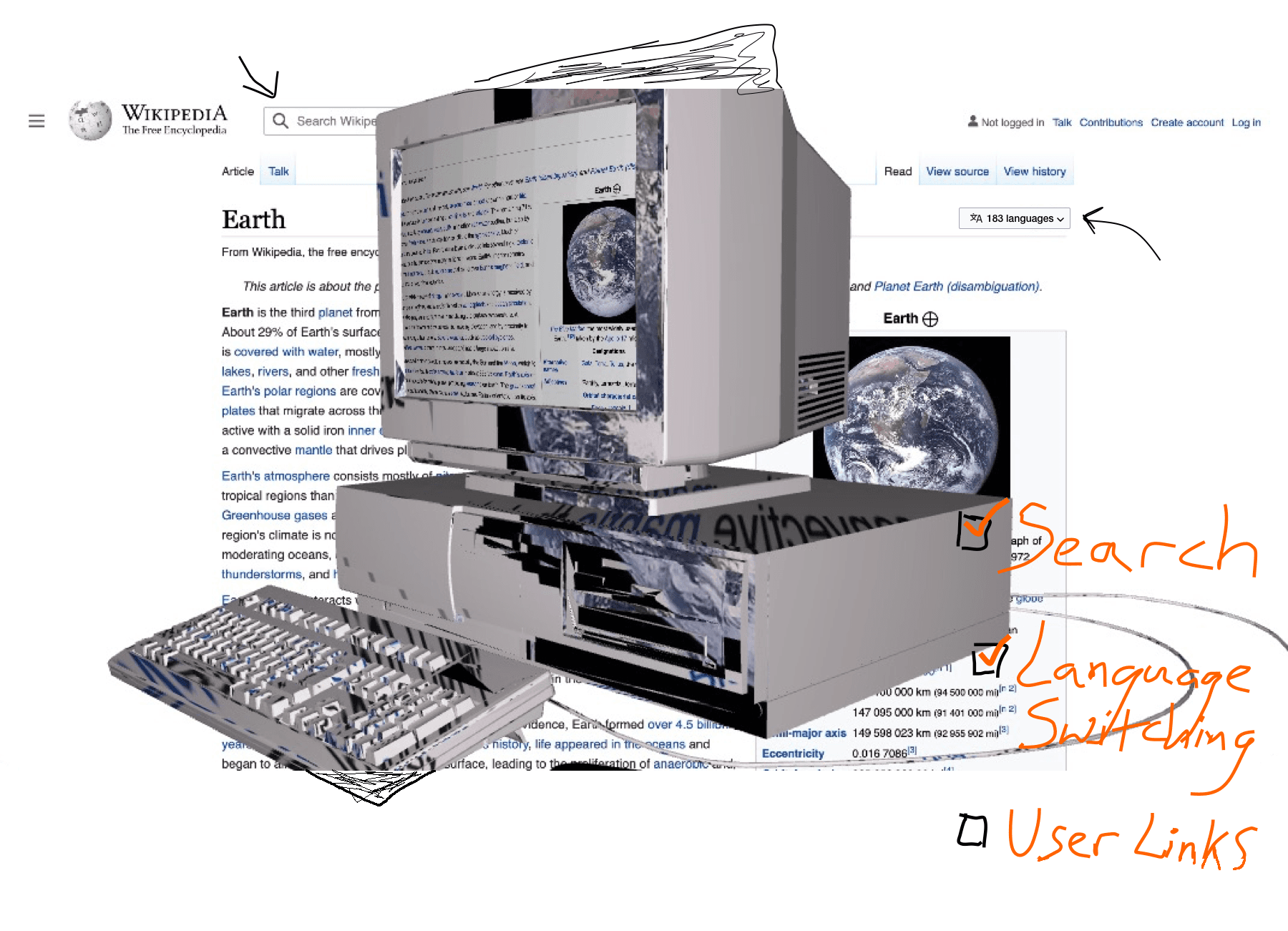 Graphic of computer with in-progress interface