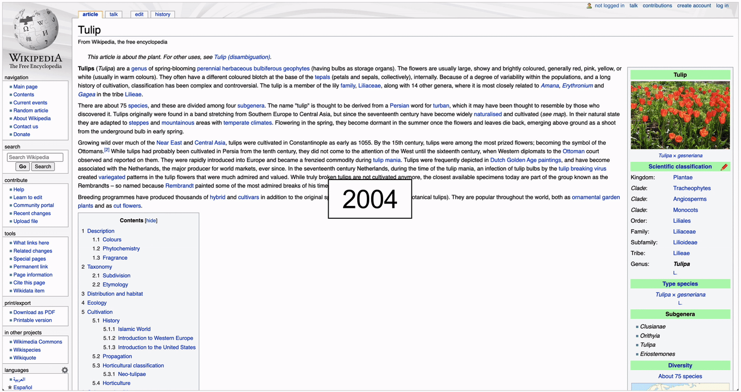GIF comparing Wikipedia interface in 2004 to 2019